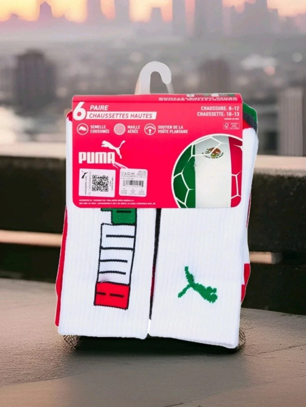 PUMA: MEN'S: (6) PACK: MEXICO: CREW SOCKS: SOCCER: SIZE: 10-12: BRAND NEW